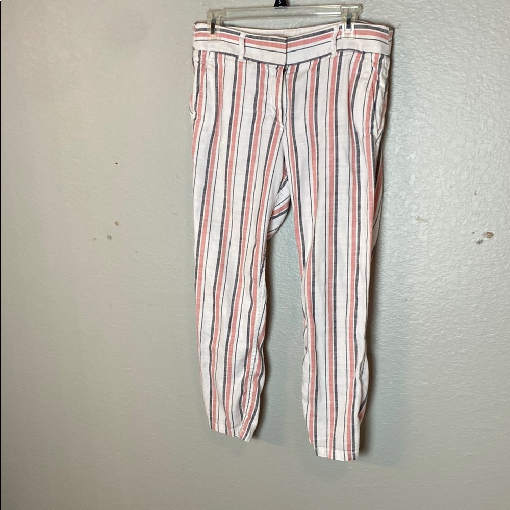 LOFT Striped Ankle Pants - Red, Charcoal Gray and White